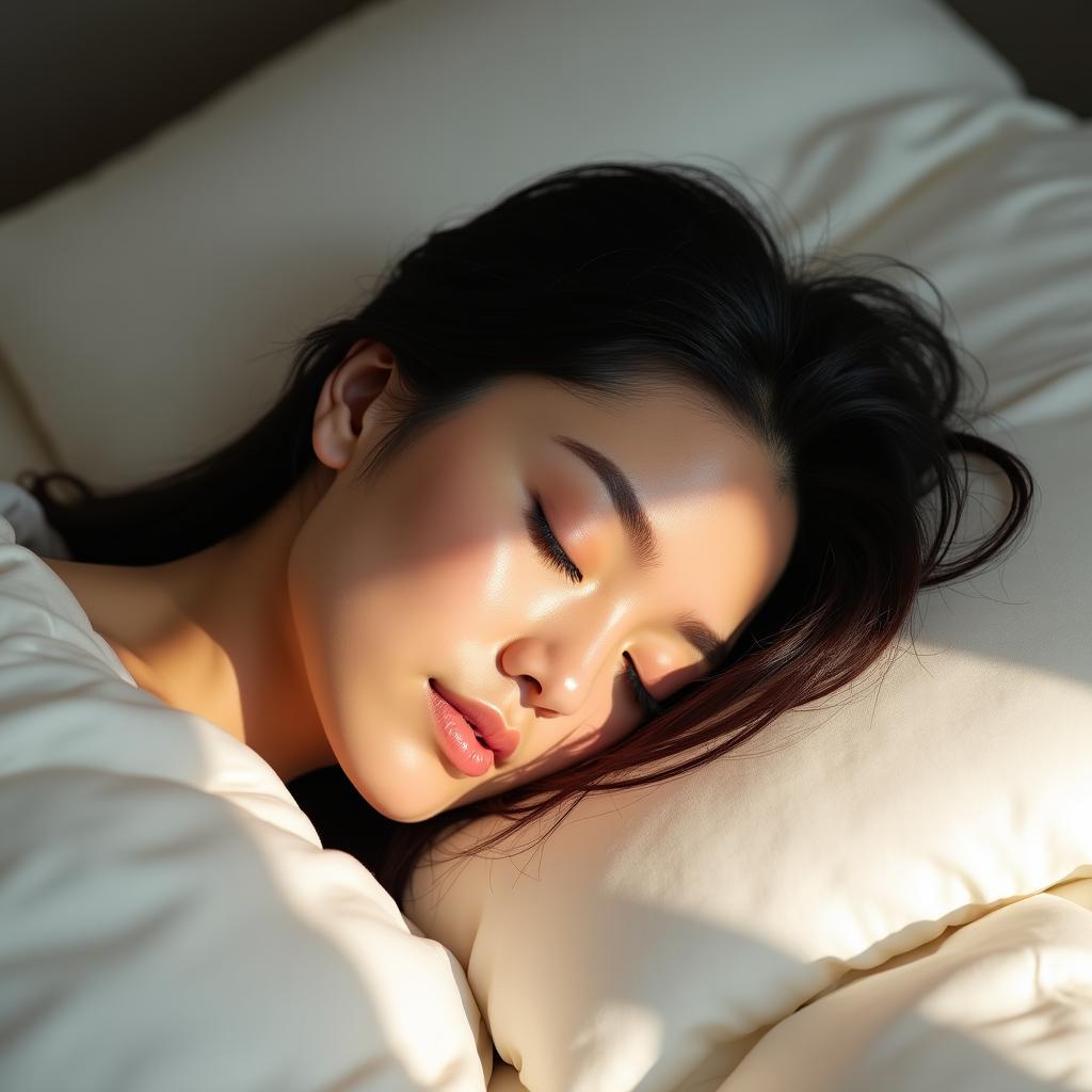 Mistyann Estby resting on a luxurious silk pillowcase