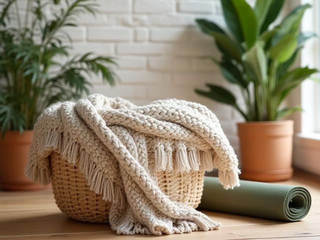 Throw blanket in a yoga studio